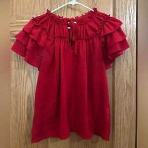 Women's Red Ruffle Top